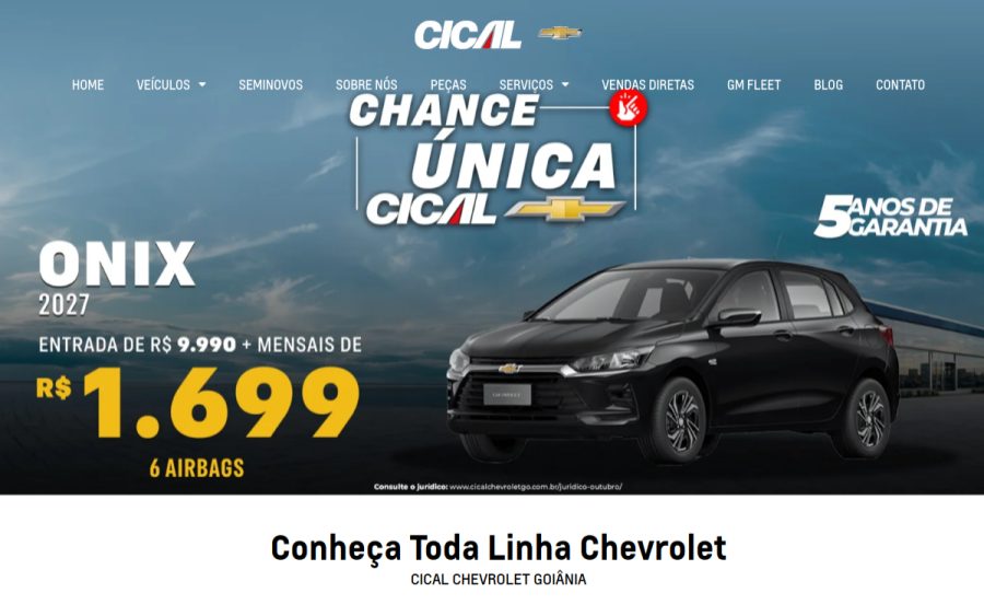 Prévia do site Cical Chevrolet Goiânia