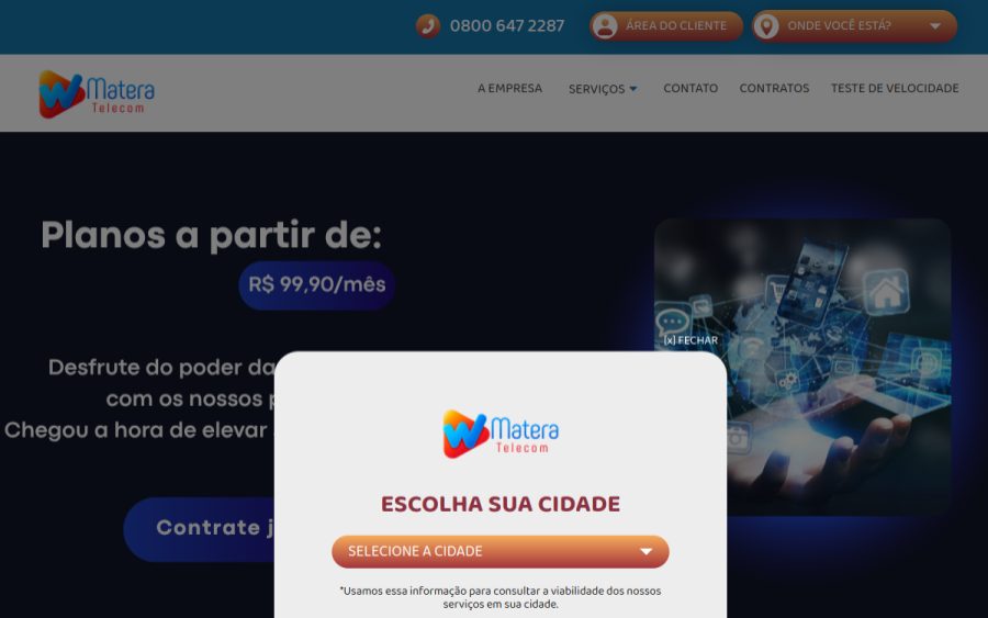 Prévia do site WMatera Telecom