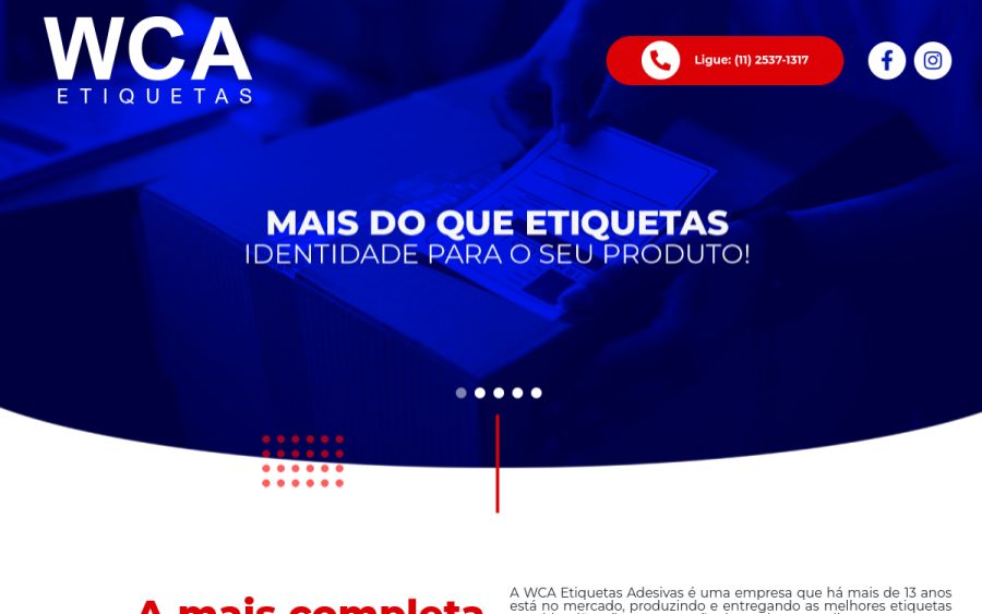 Prévia do site WCA Etiquetas