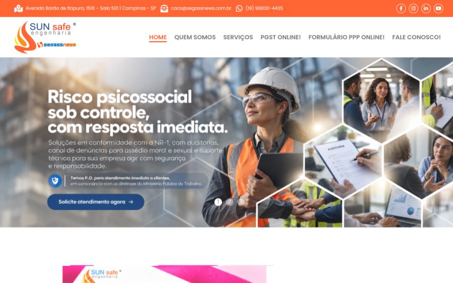 Prévia do site SUNSAFE | SEGASSNEWS