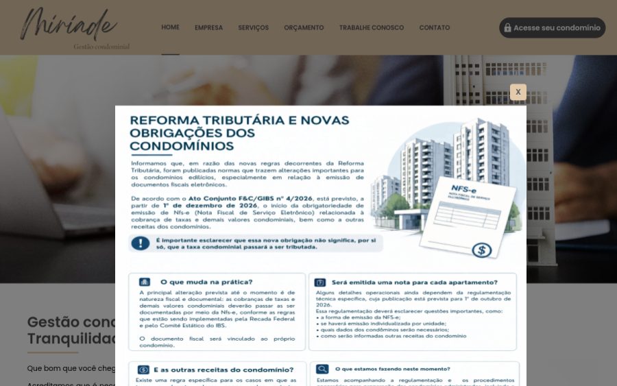 Prévia do site Miríade Gestão Condominial