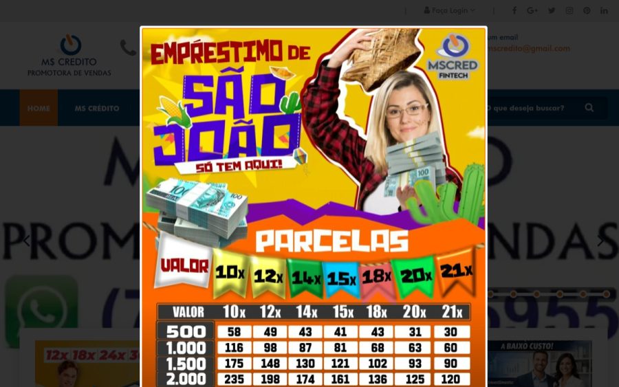 Prévia do site MS Credito