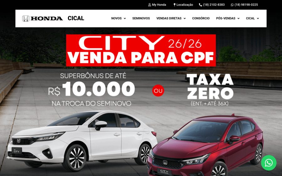 Prévia do site Honda Cical
