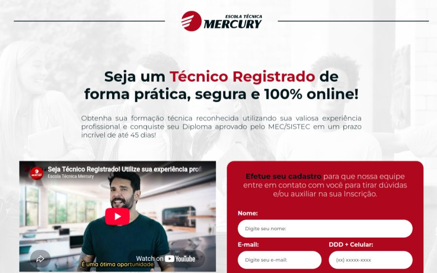 Prévia do site Seja um Técnico por Competência na Escola Técnica Mercury